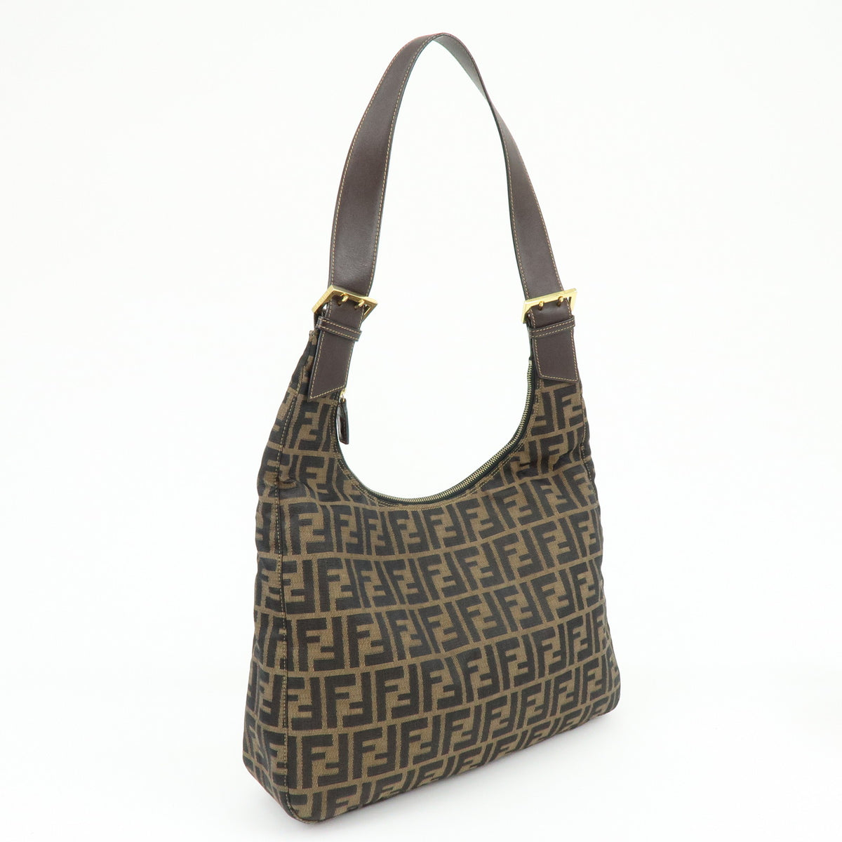 FENDI Zucca Canvas Leather Shoulder Bag Hand Bag Brown