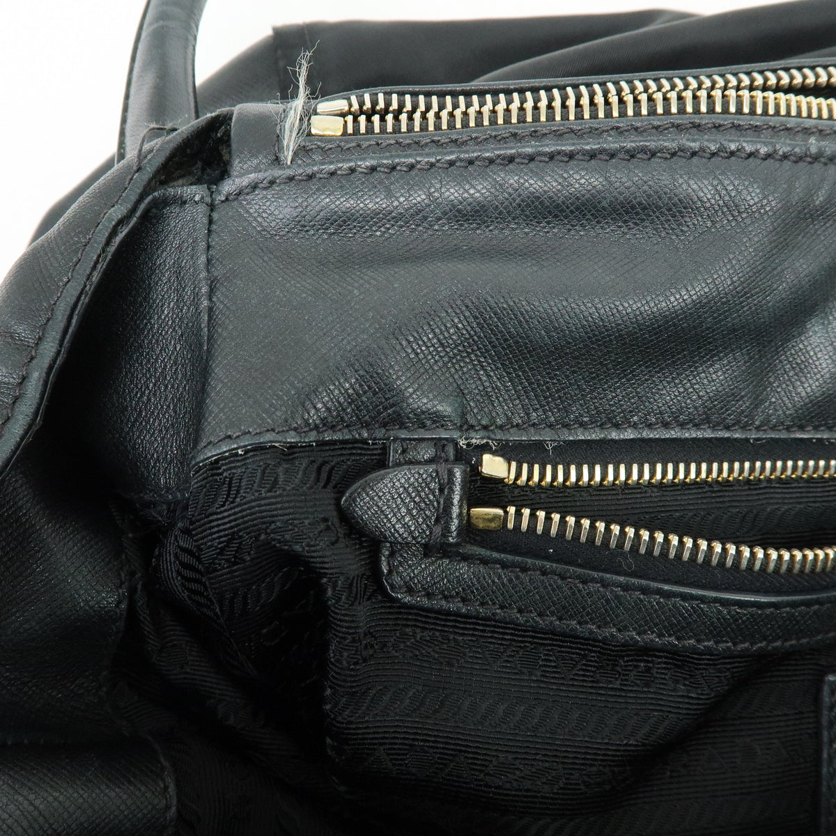 PRADA Nylon Saffiano Leather Shoulder Bag Hand Bag Black