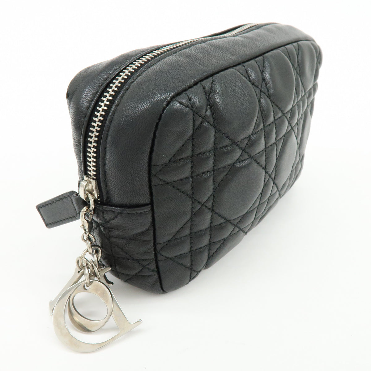 Christian Dior Lady Dior Cannage Accessory Pouch Makeup Bag Black