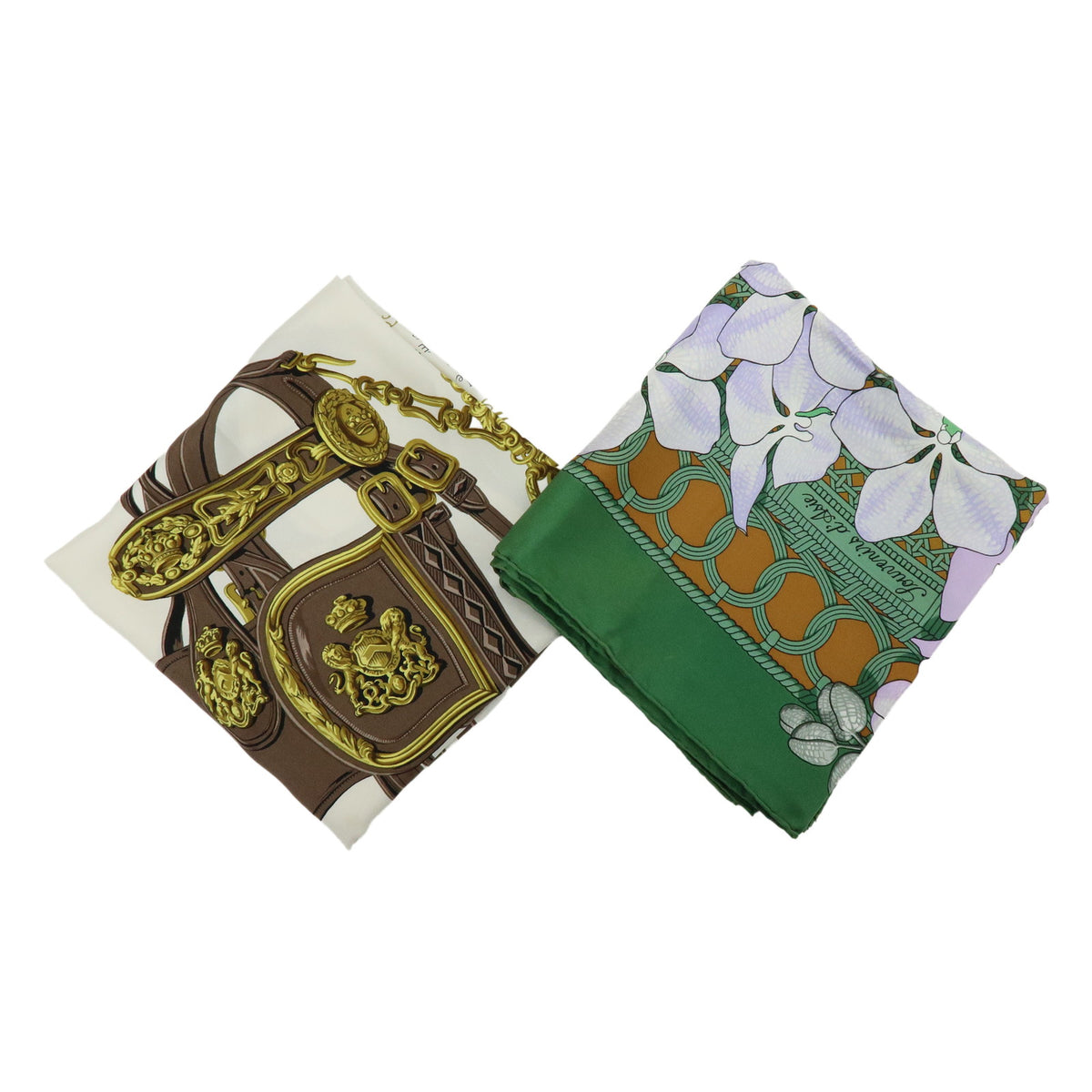 HERMES Carre 90 Lot of 2 Silk 100% Scarf Touvenirs Asie BRIDES de GALA