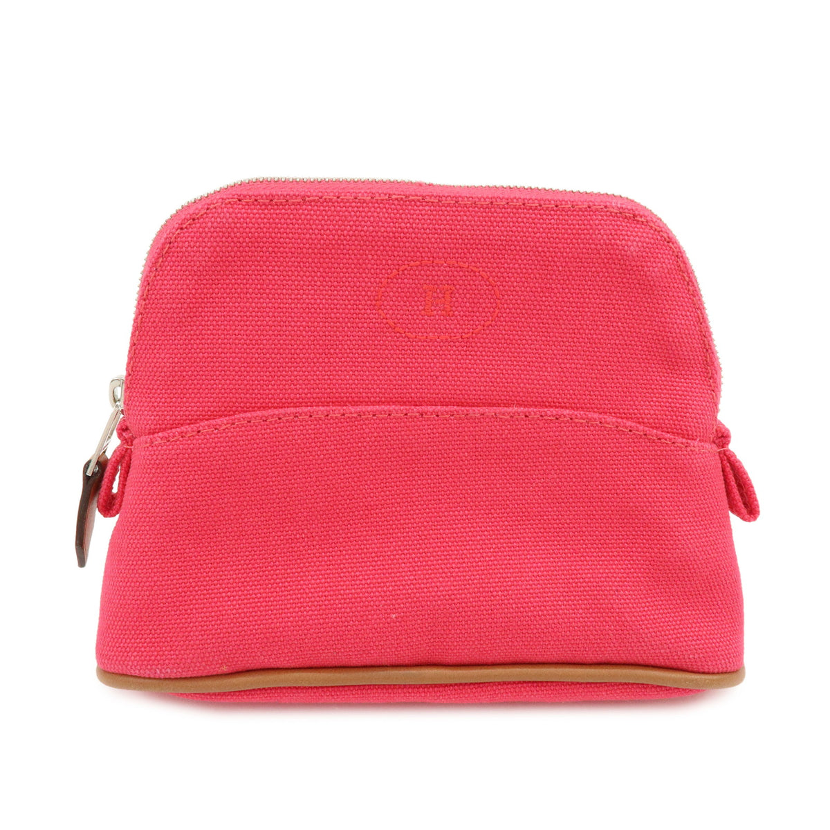 HERMES Cotton Canvas Leather Mini Bolide Pouch Pink Beige