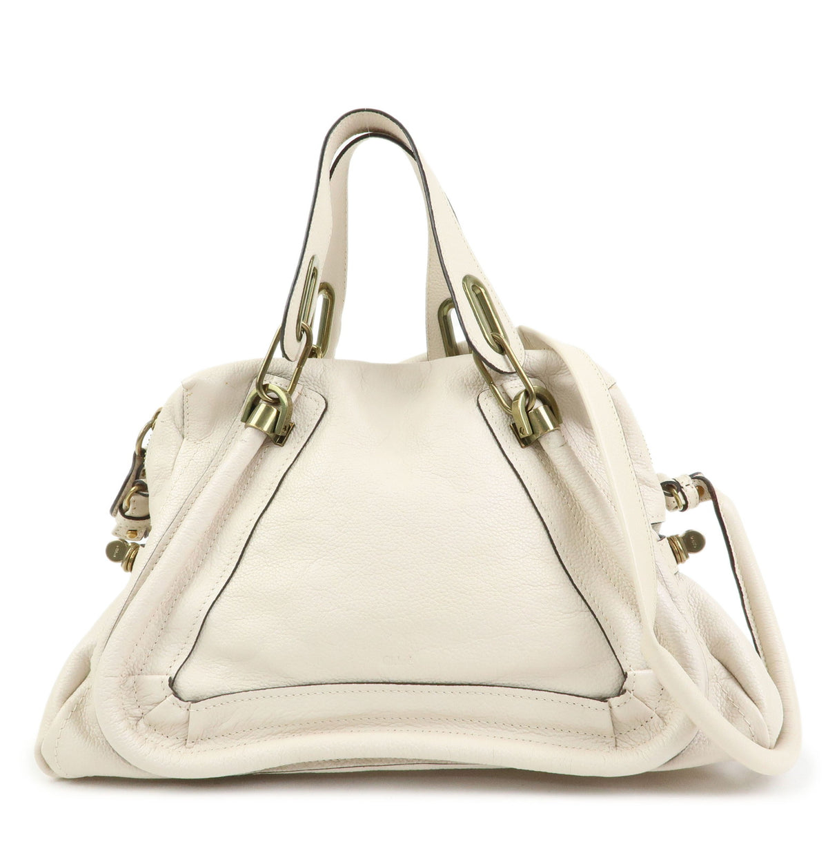 Chloe Paraty Leather 2Way Bag Shoulder Bag Hand Bag Ivory