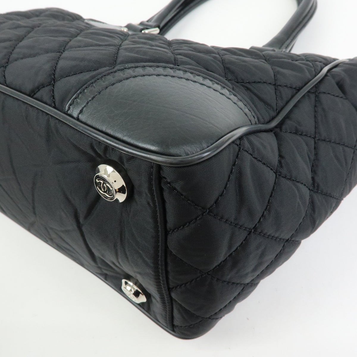 CHANEL Paris New York COCO Mark Nylon Leather Tote Bag Black A33100