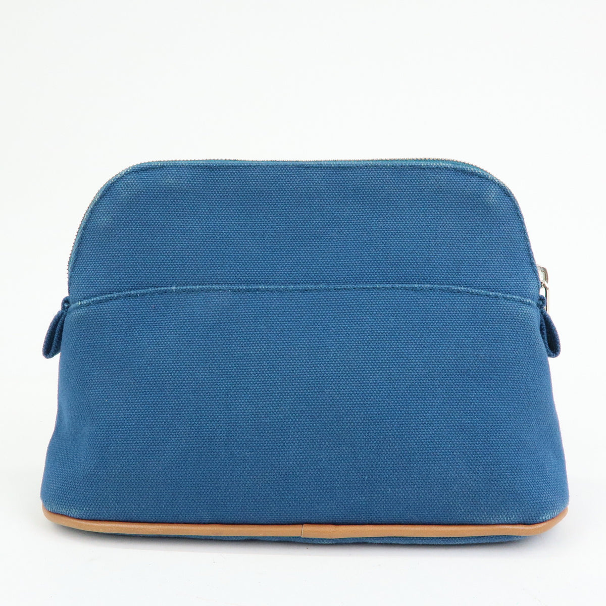 HERMES Bolide Mini Cotton Leather Cosmetic Pouch Blue