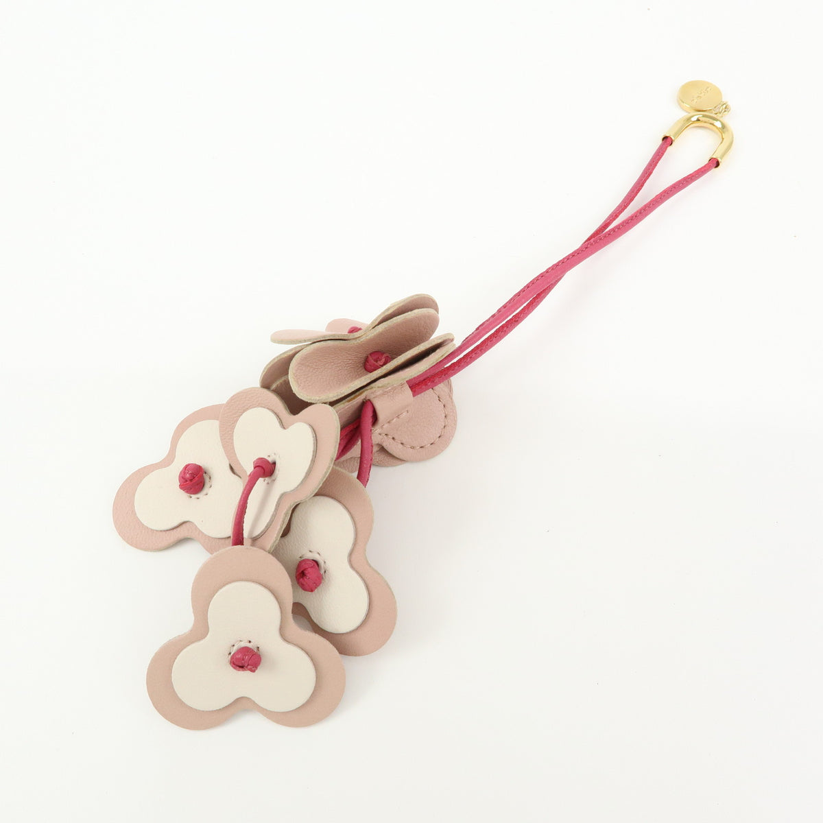 LOEWE Flower Knot Leather Bag Charm Key Chain Pink White