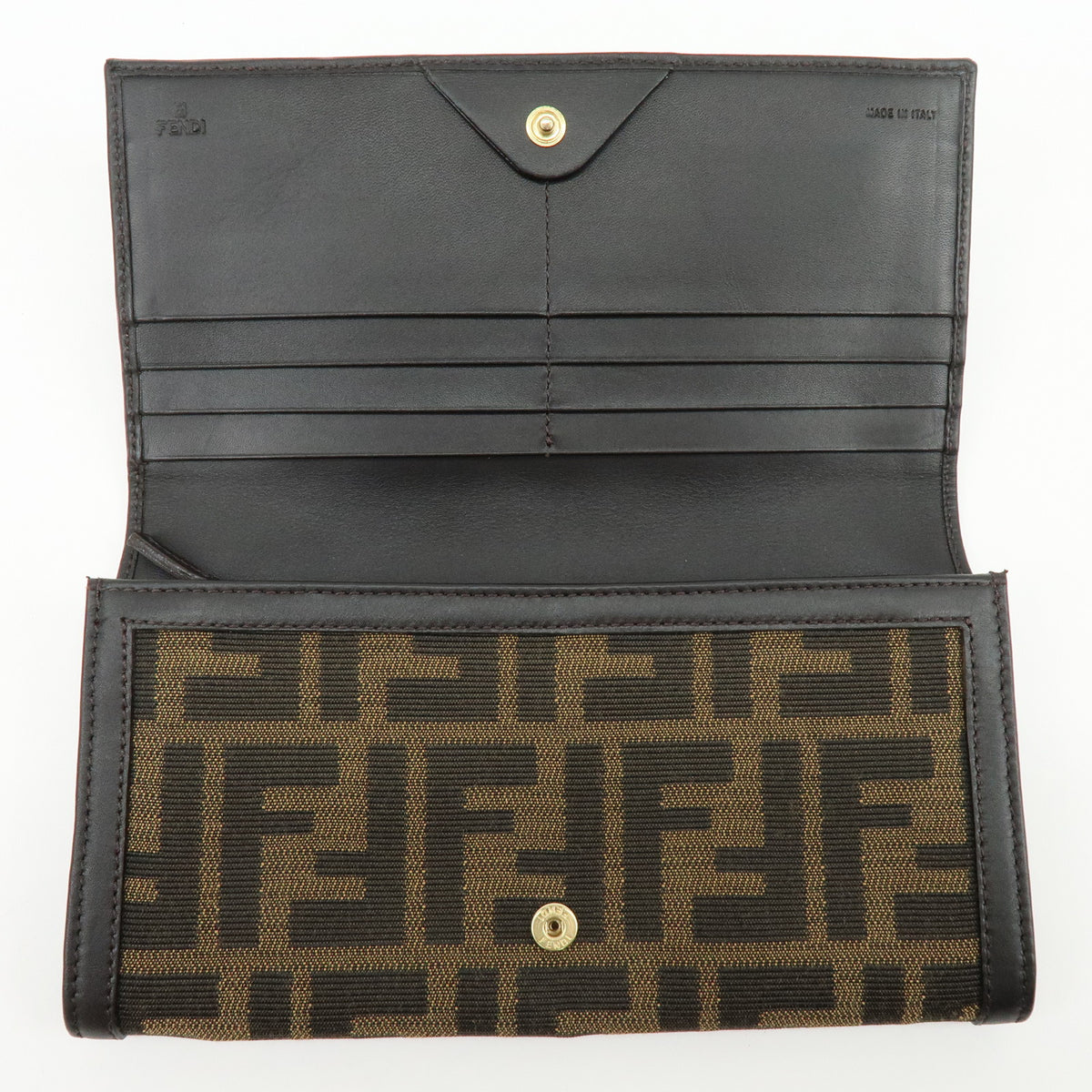 FENDI Zucca Jacquard Canvas Leather Bi-fold Long Wallet Brown 8M0000