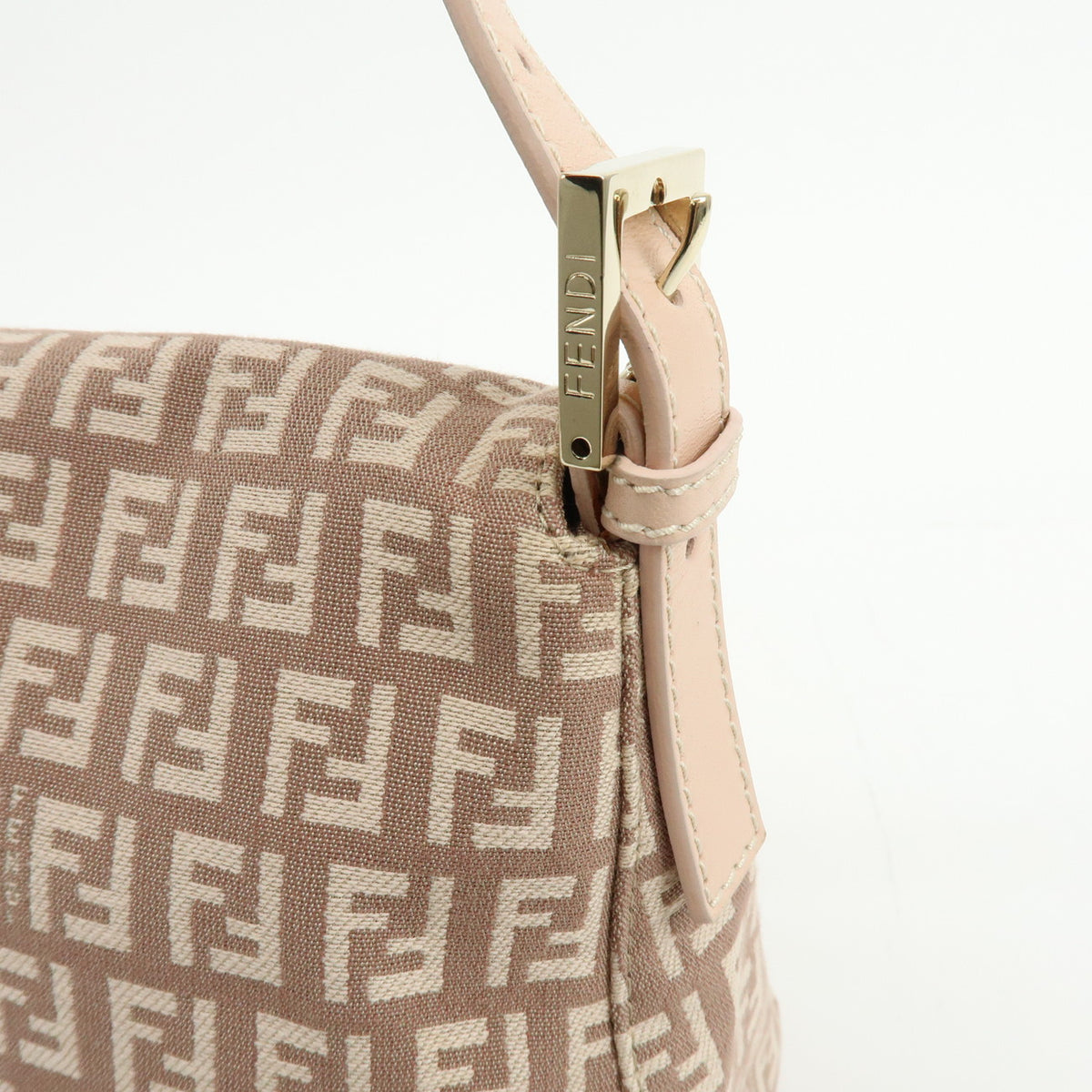 FENDI Mamma Baguette Zucchino Canvas Leather Shoulder Bag Pink 8BR001