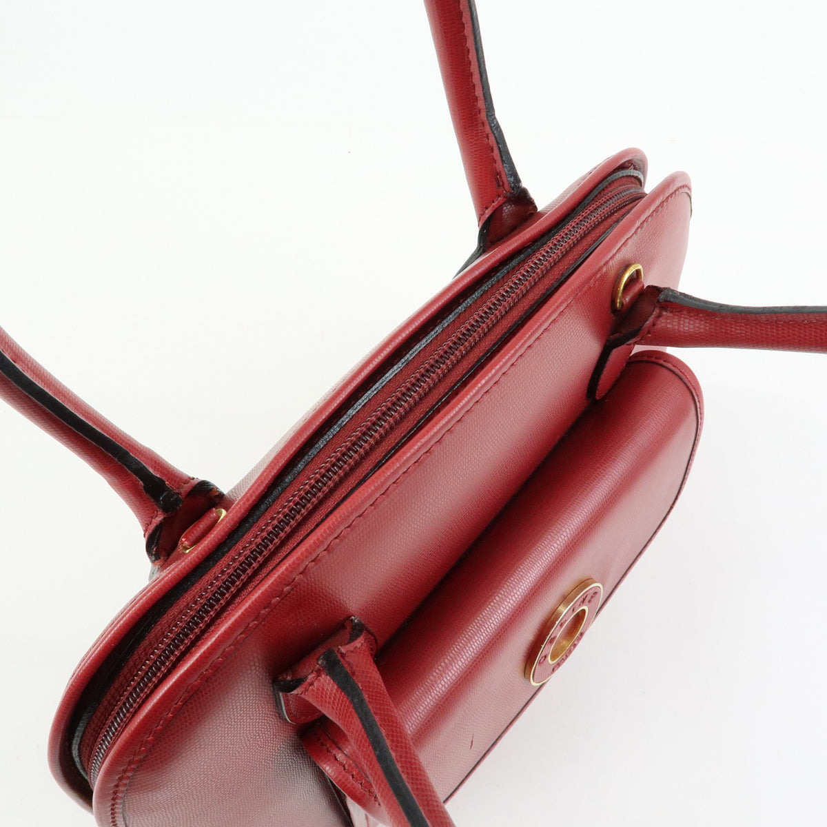 CELINE Circle Logo Leather Dome Hand Bag Red