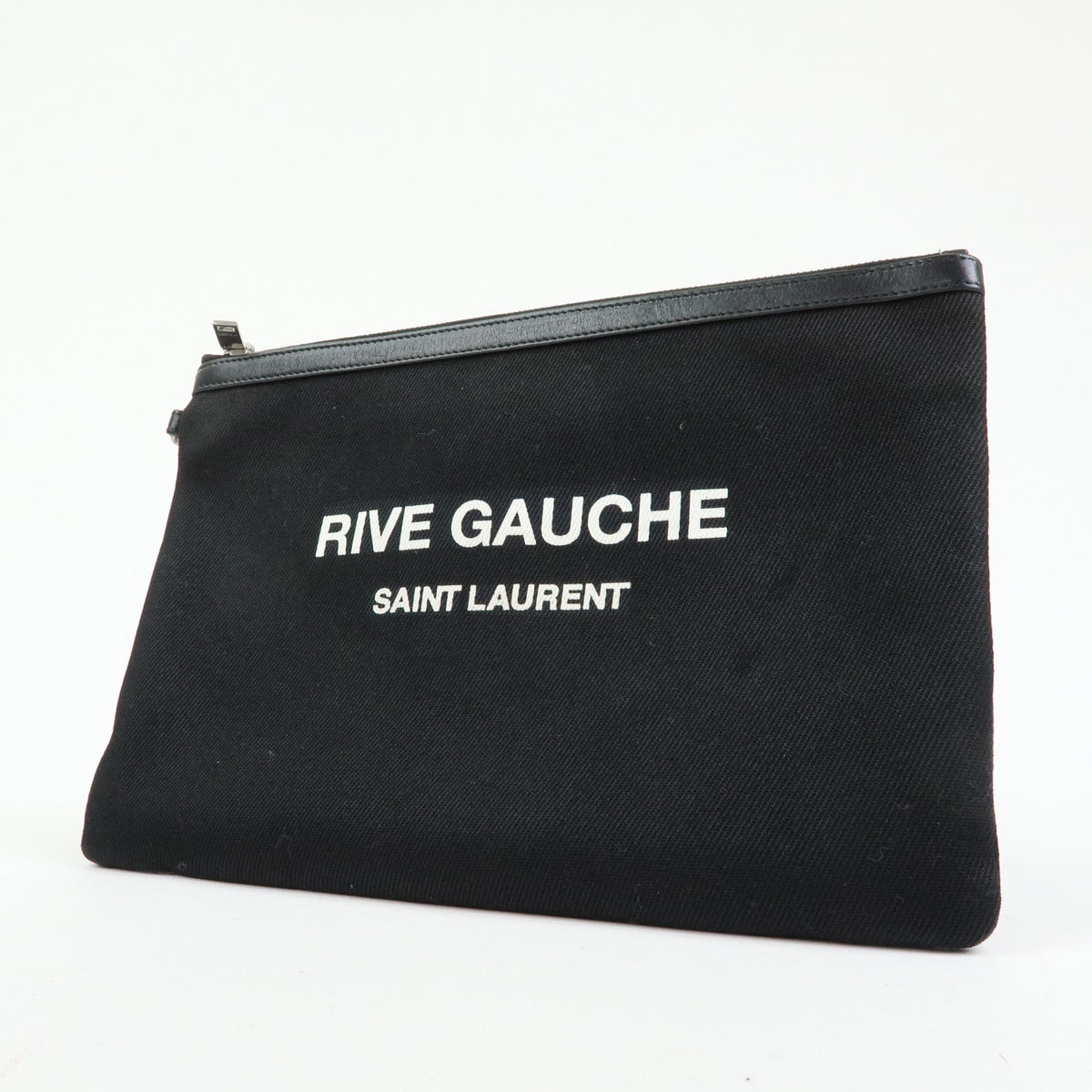 SAINT LAURENT PARIS Rive Gauche Clutch Bag Pouch Black White 565722