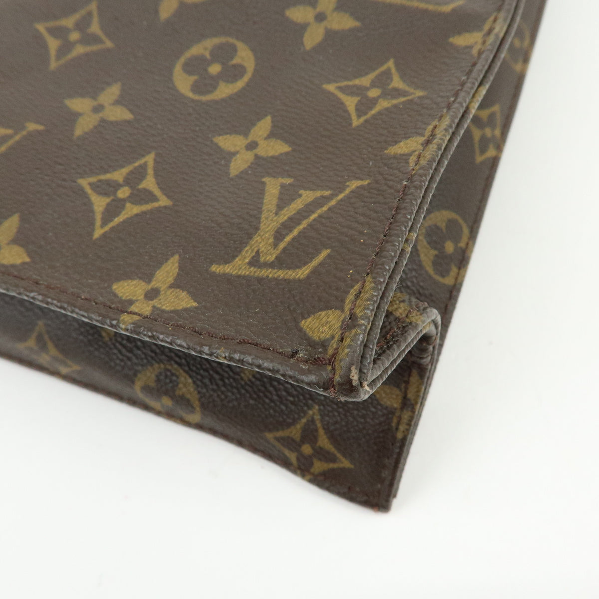 Louis Vuitton Monogram Sac Plat Leather Tote Bag Hand Bag Brown M51140