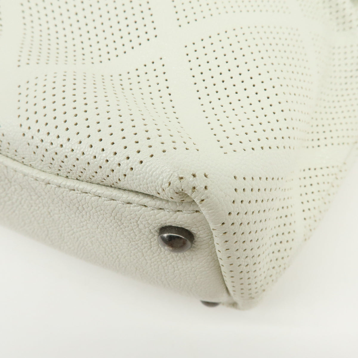 CHANEL COCO Mark Leather Perforated Shoulder Bag Hand Bag White