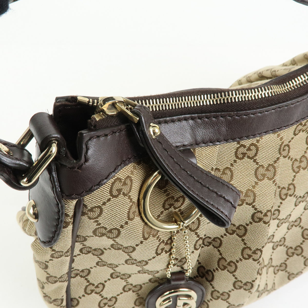 GUCCI Sukey Interlocking G GG Canvas Shoulder Bag Beige Brown 232955