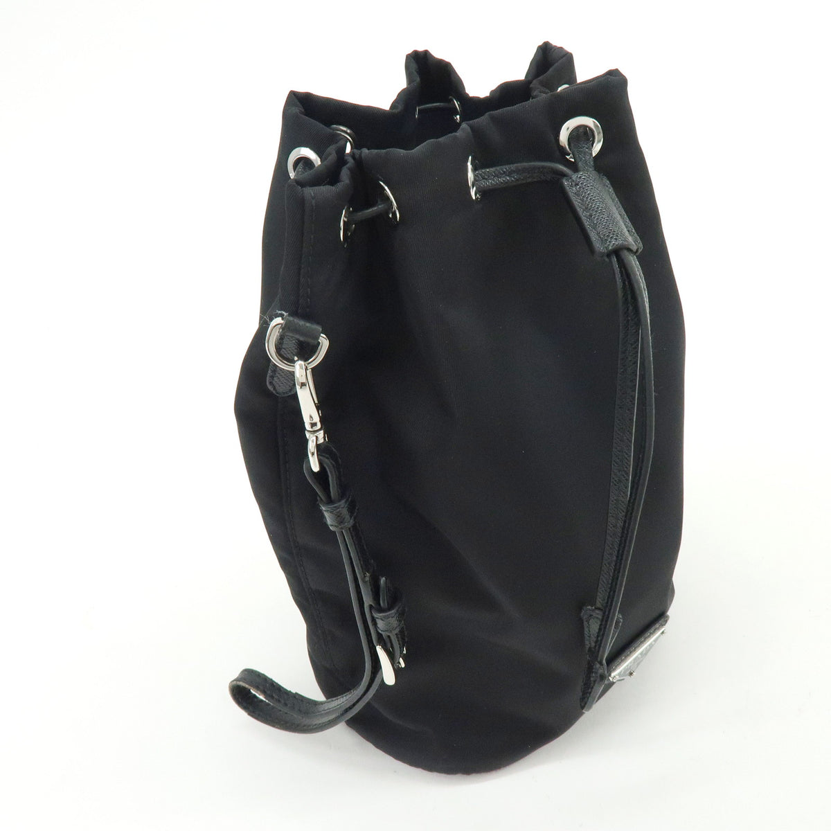 PRADA Triangle Logo Nylon Saffiano Leather Pouch Hand Bag Black 1NS369