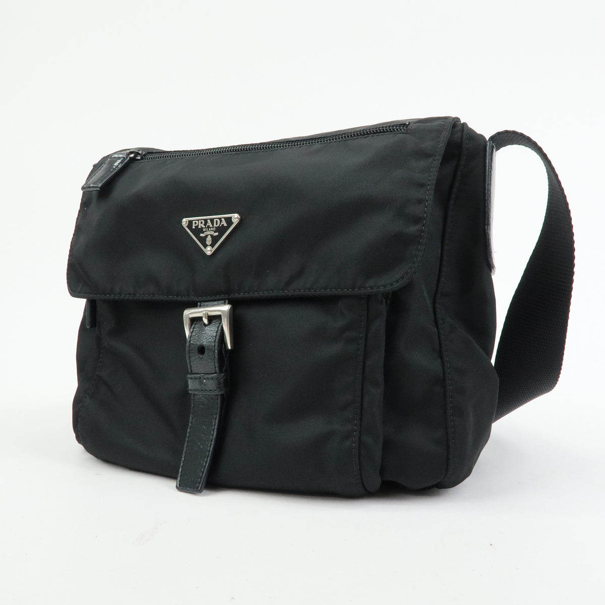 PRADA Triangle Logo Nylon Leather Shoulder Bag Crossbody Bag Black