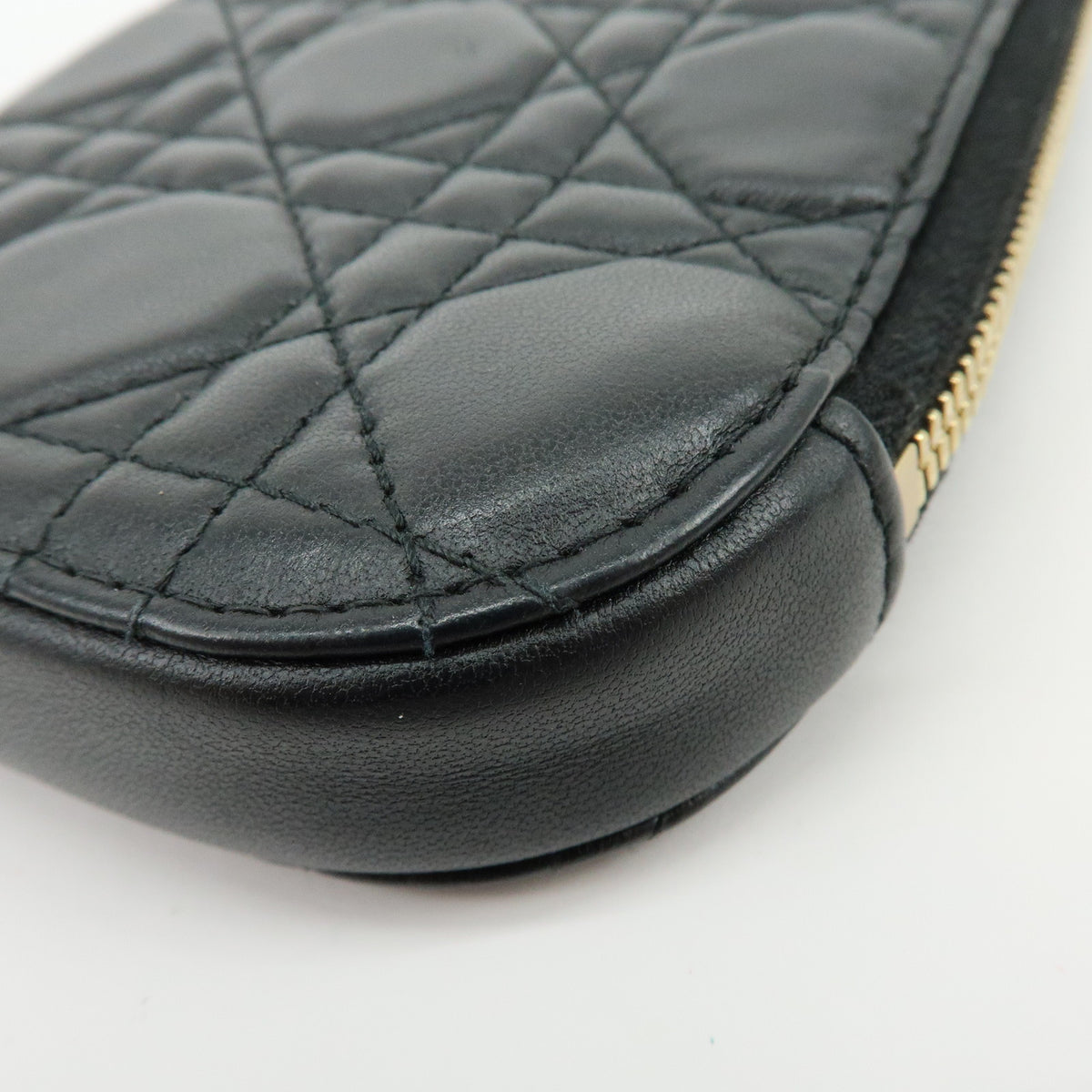 Christian Dior Cannage Lamb Skin Phone Holder Phone Case Black