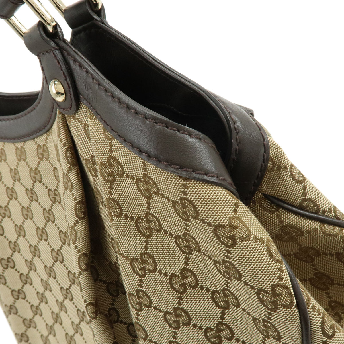 GUCCI Sukey GG Canvas Leather Hand Bag Beige Brown 362721