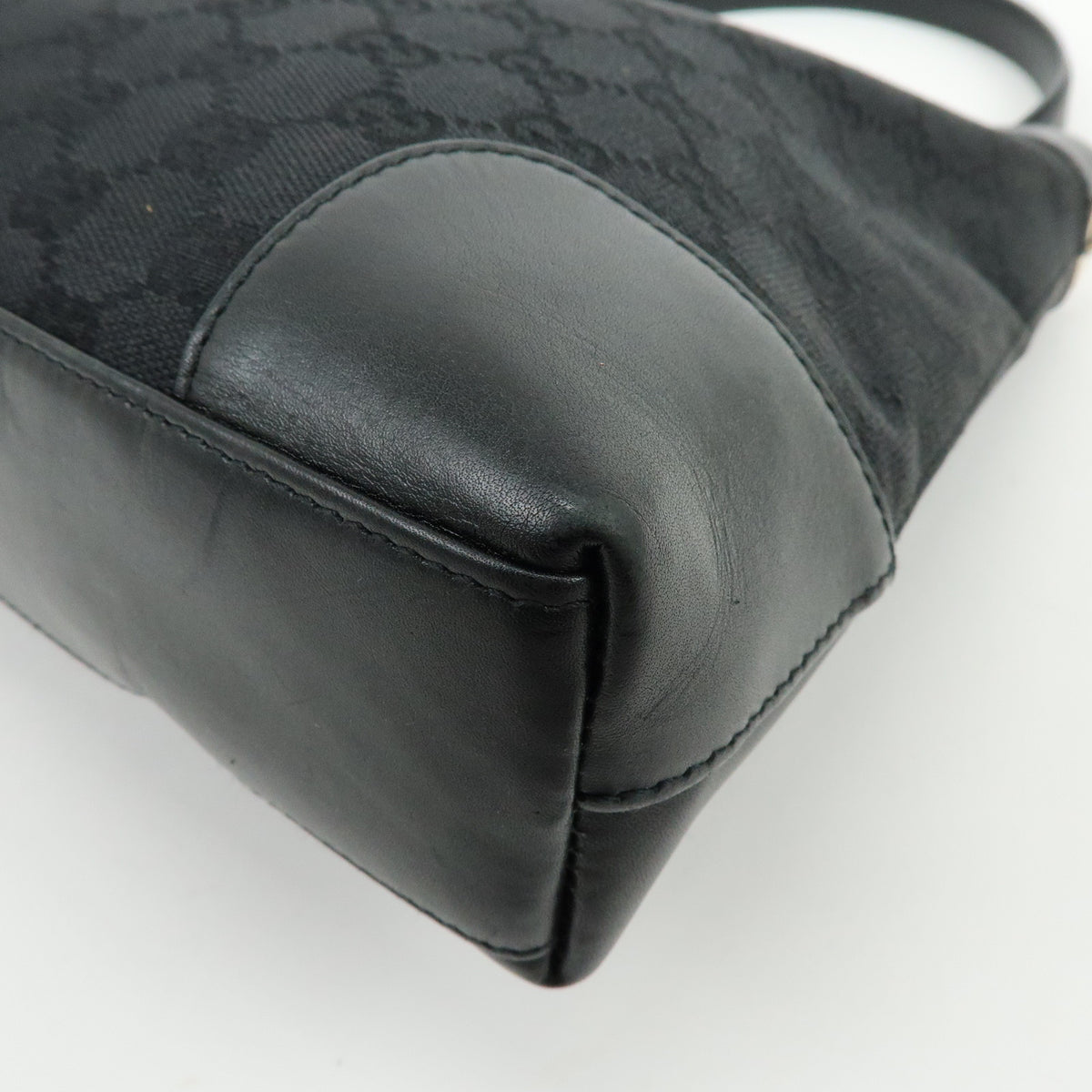 GUCCI GG Canvas Leather Shoulder Bag Hand Bag Black 33900
