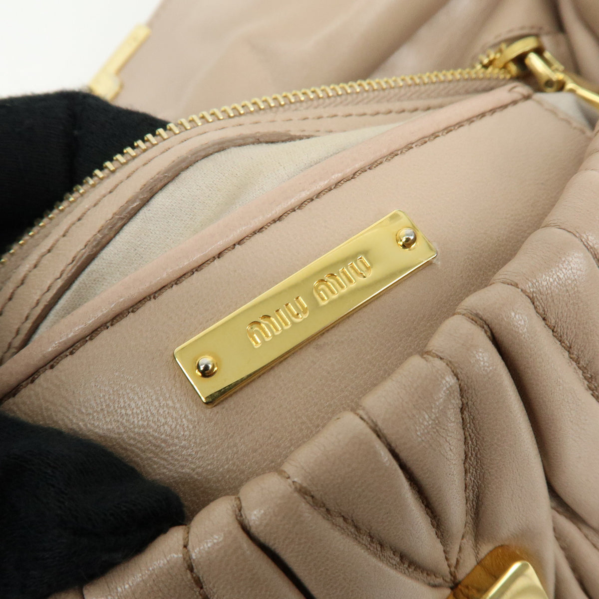 MIU MIU Matelasse Nappa Leather Chain Shoulder Bag Pink Beige