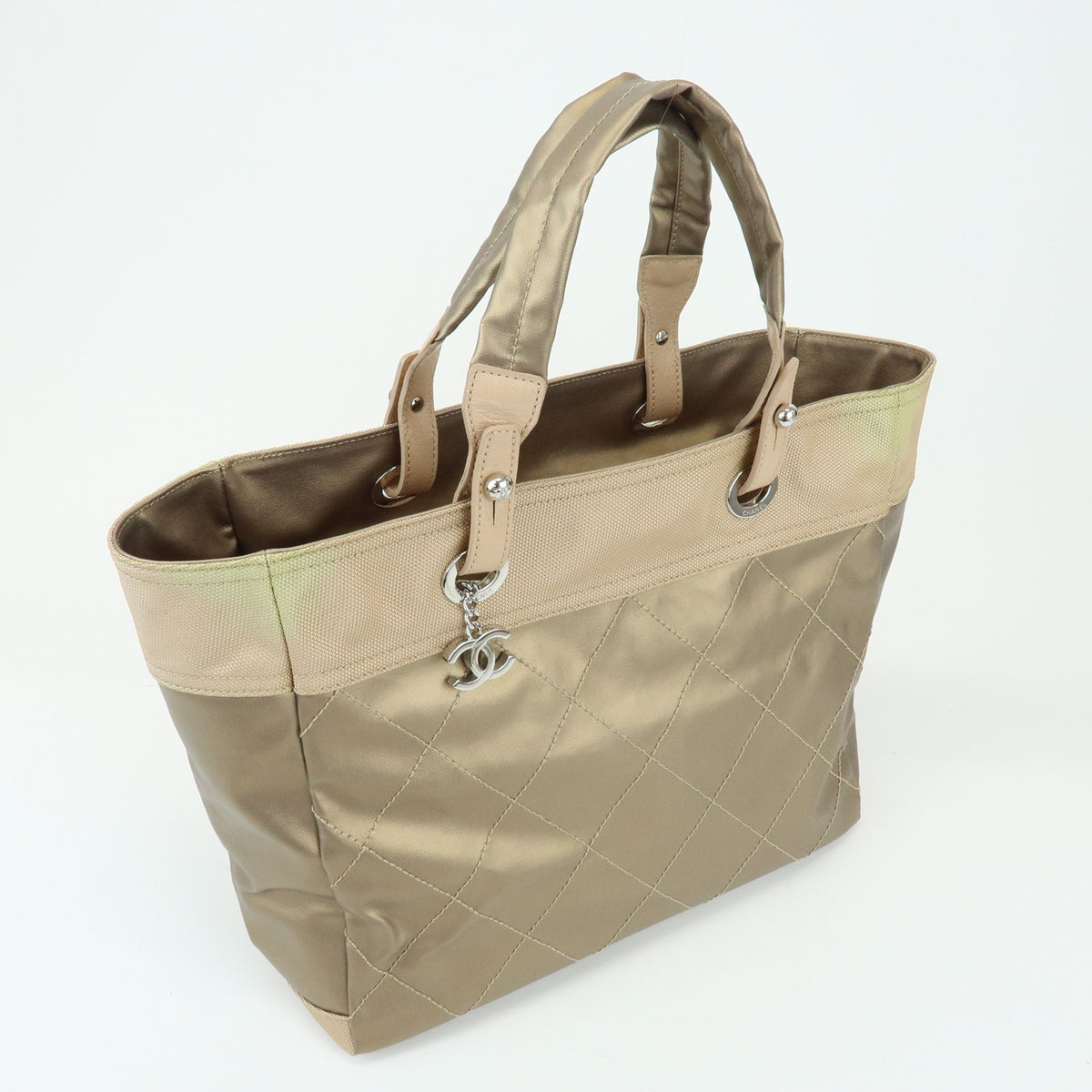 CHANEL Paris Biarritz MM PVC Leather Tote Bag Hand Bag Gold A34209