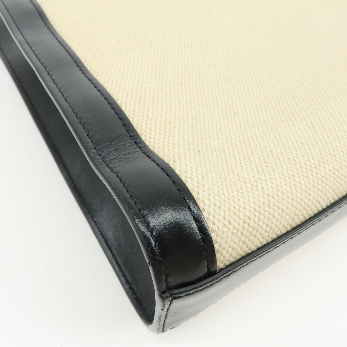 CELINE Small Verical Cabas Canvas Leather 2WAY Bag Tote Bag Beige Black