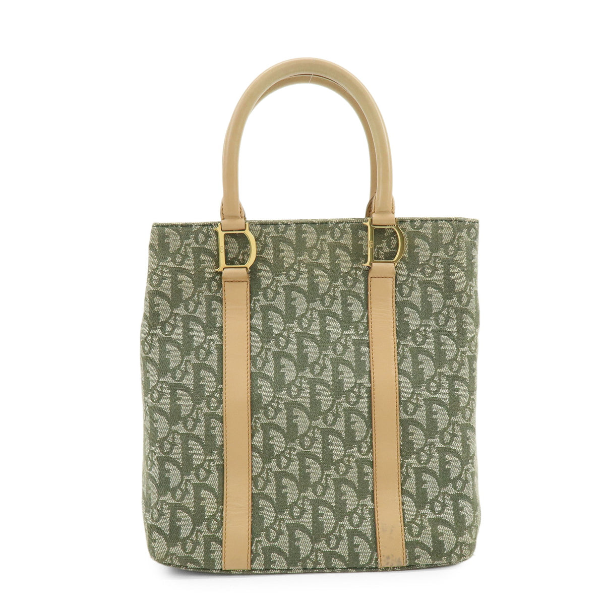 Christian Dior Trotter Jacquard Canvas Leather Hand Bag Tote Bag Green
