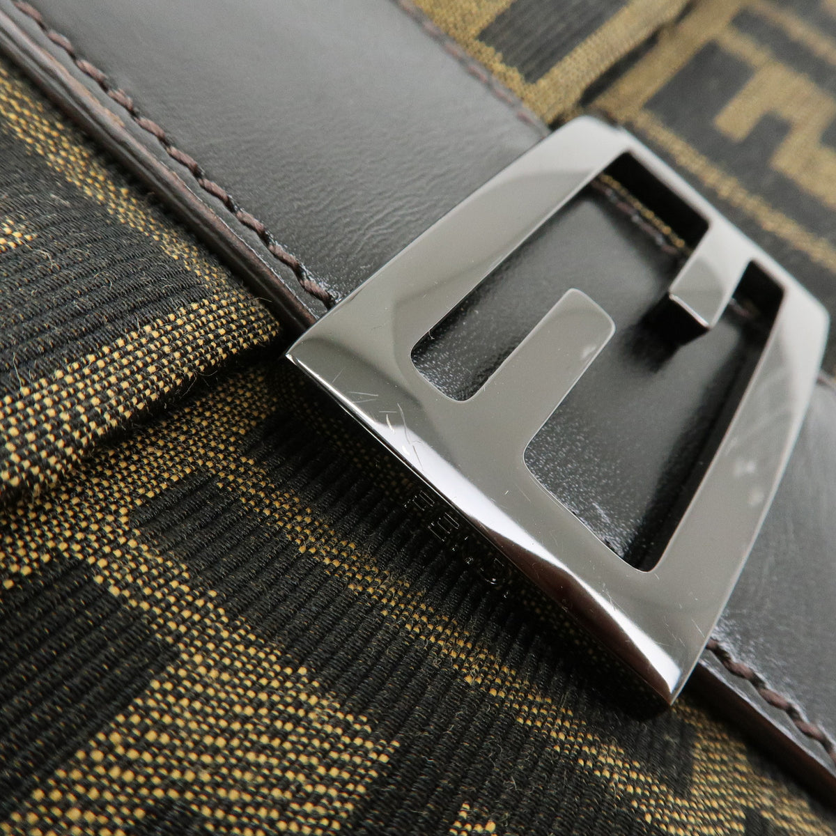 FENDI Zucca Mamma Baguette Jacquard Canvas Leather Shoulder Bag 8BR001