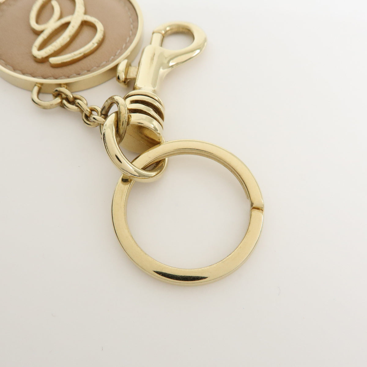 Chloe Logo Metal Leather Bag Charm Key Charm Key Chain Gold Beige
