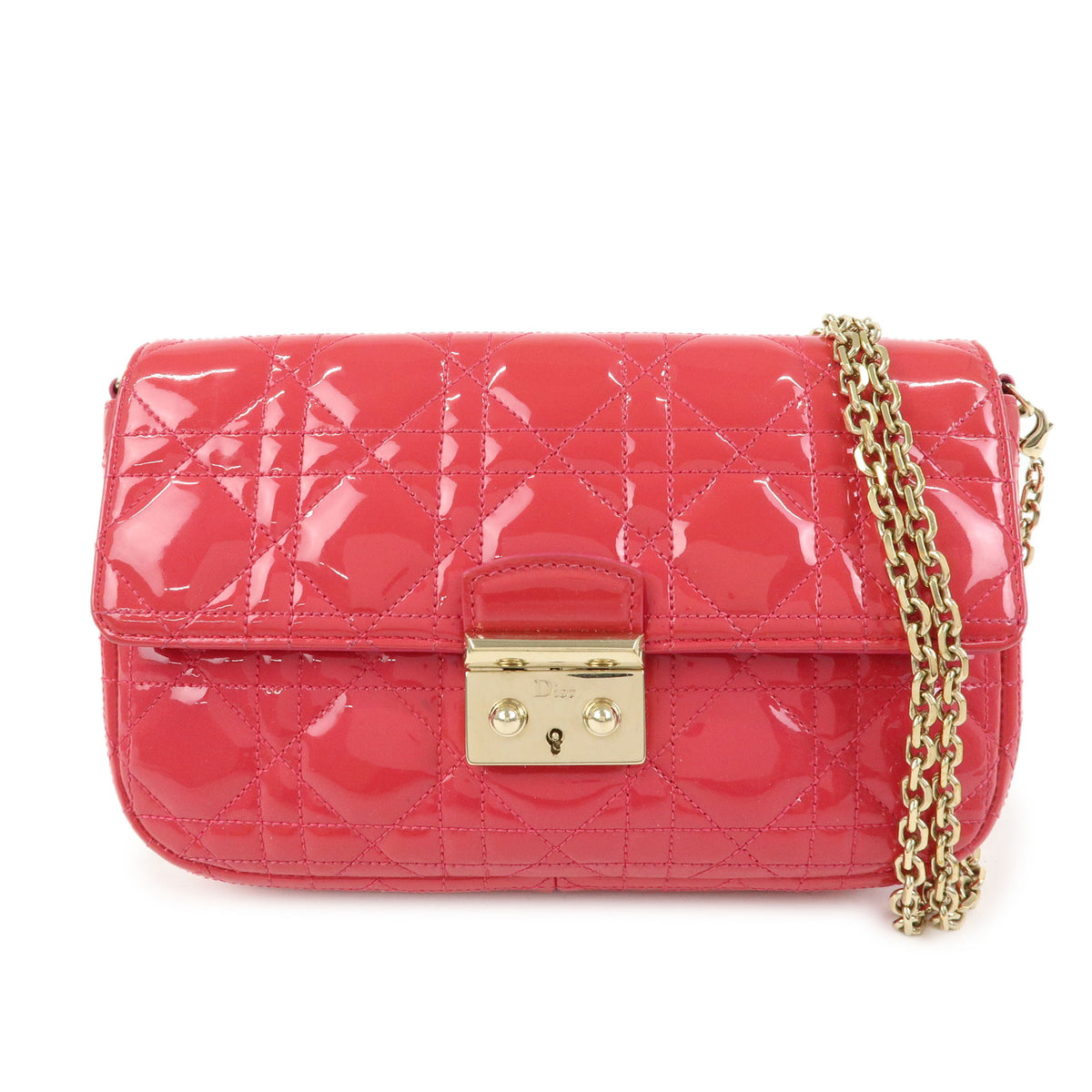 Christian Dior New Lock Cannage Patent Leather Chain Shoulder Bag Pink