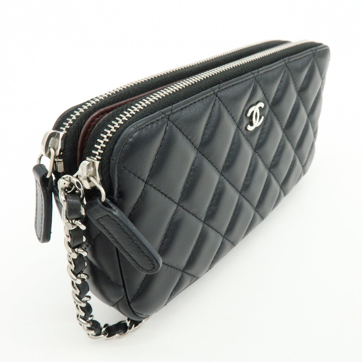 CHANEL COCO Mark Matelasse Lamb Skin Chain Shoulder Bag Black Silver
