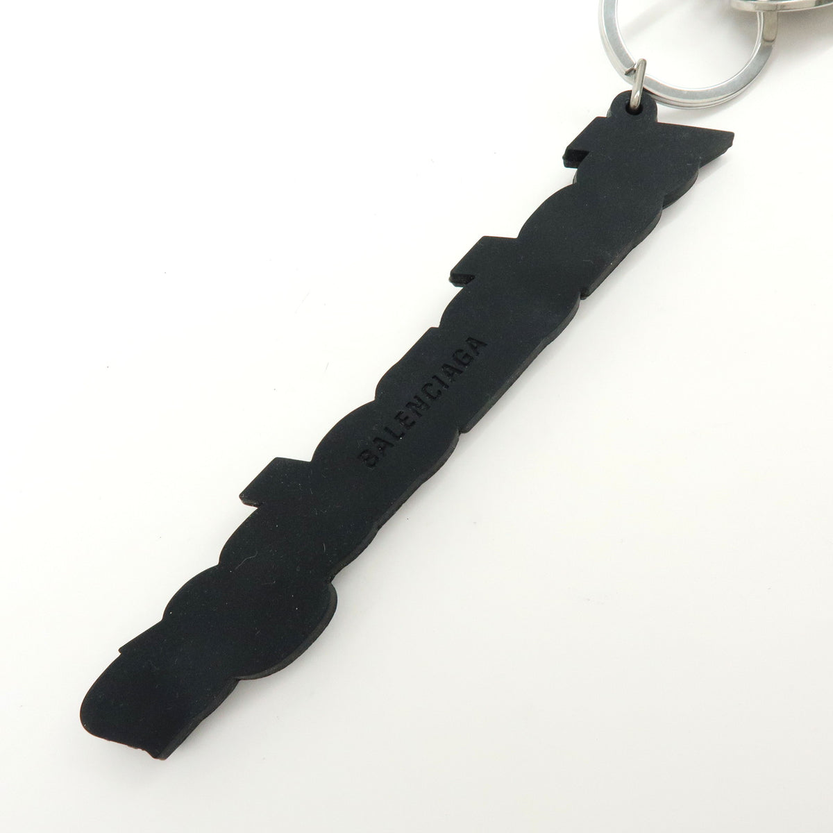 BALENCIAGA Kit Rubber Brass Bag Charm Key Chain Black White