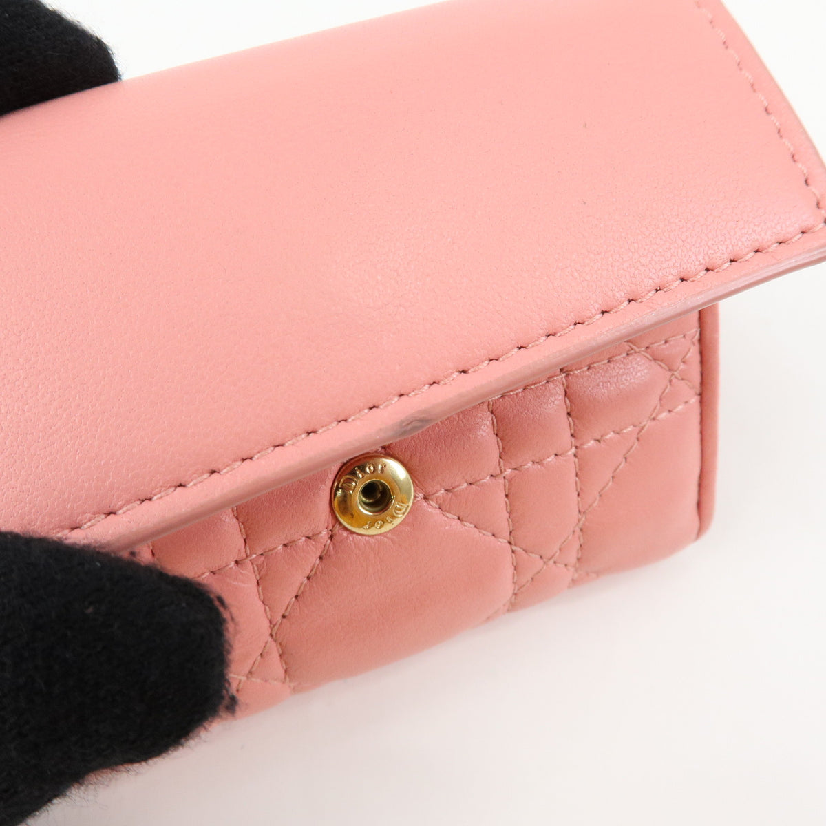 Christian Dior Lady Dior Lotus Cannage Leather Tri-fold Compact Wallet