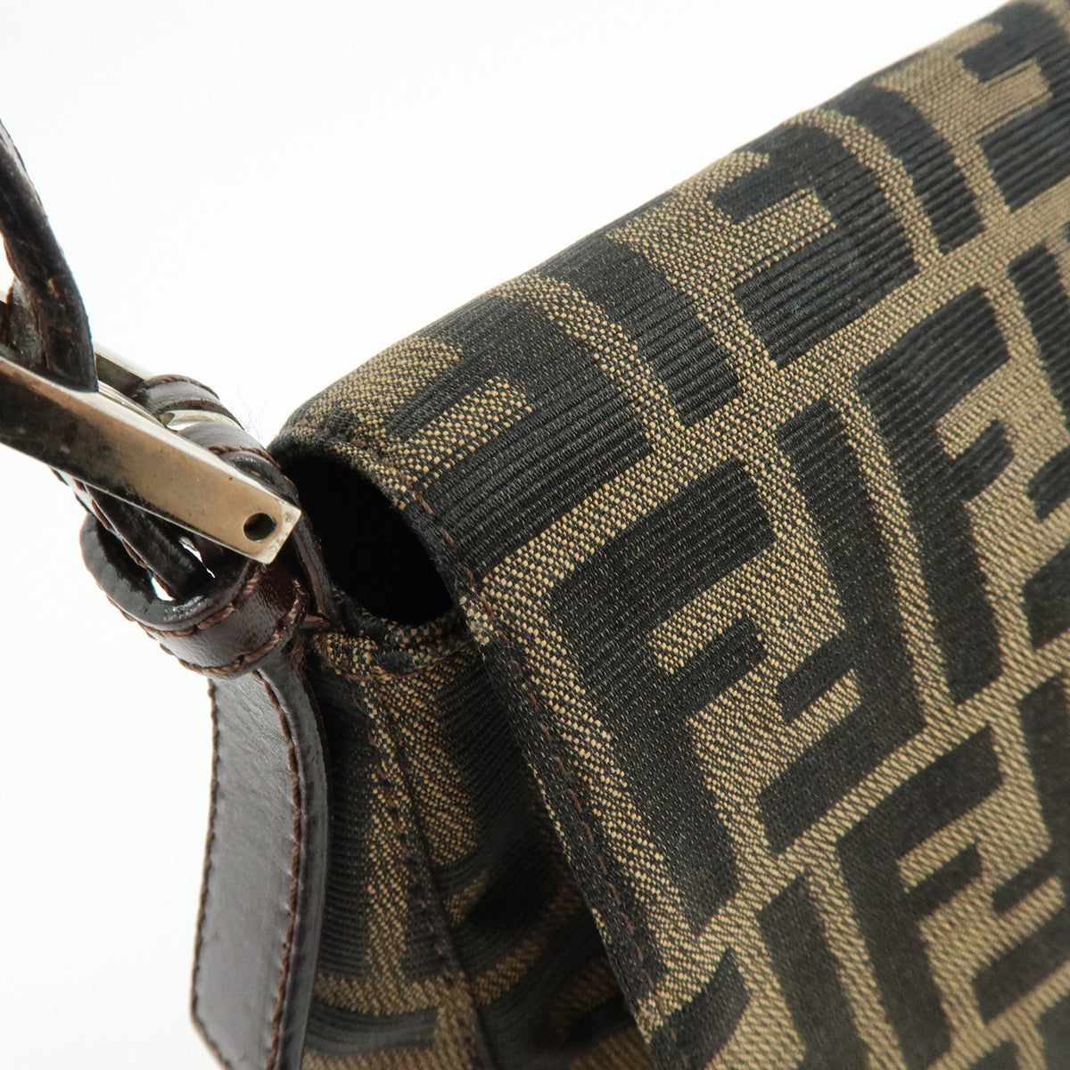 FENDI Mamma Baguette Zucca Jacquard Canvas Leather Shoulder Bag 26325