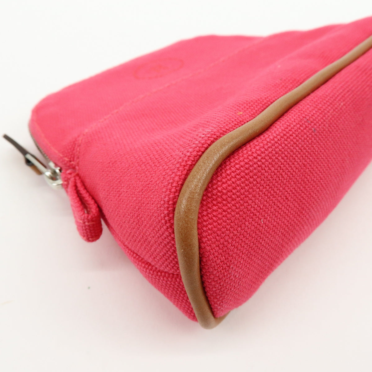 HERMES Cotton Canvas Leather Mini Bolide Pouch Pink Beige