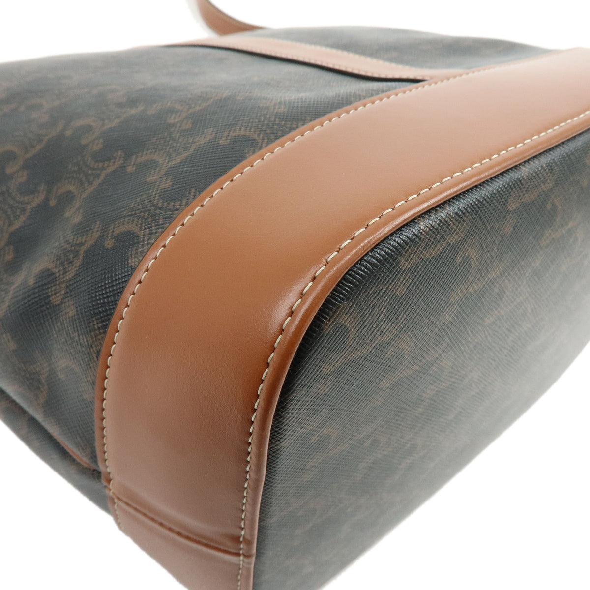 CELINE Triomphe Medium Bucket PVC Canvas Leather Shoulder Bag Tan Brown