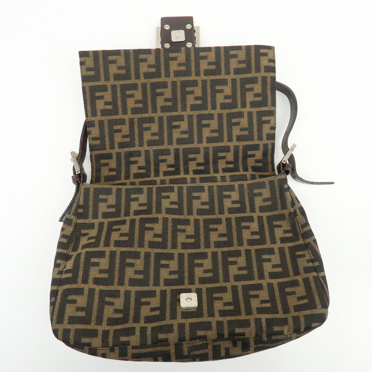 FENDI Mamma Baguette Zucca Jacquard Canvas Leather Shoulder Bag 26325