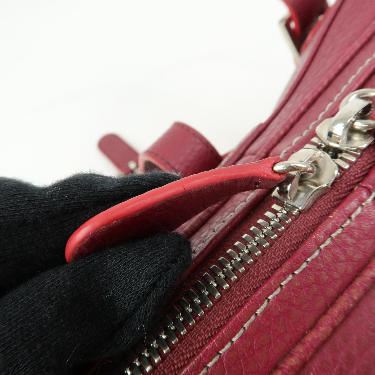 LOEWE Senda Leather Boston Bag Hand Bag Buckle Design Bordeaux