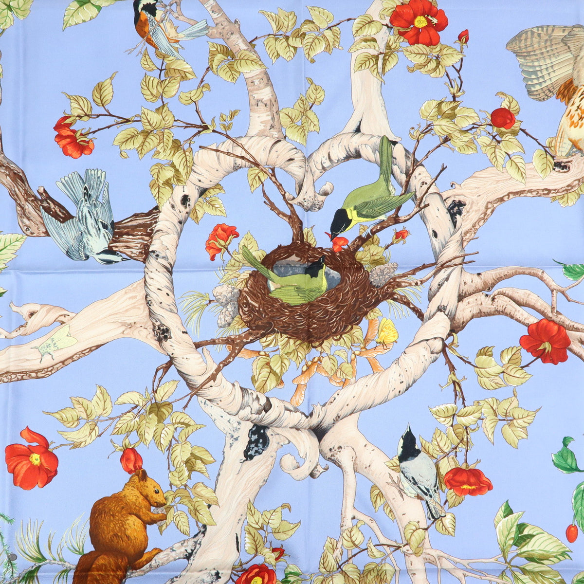 HERMES Silk 100% Scarf AU COEUR DES BOIS Blue