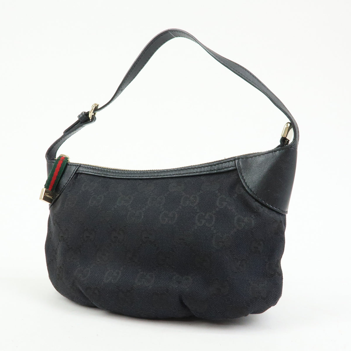 GUCCI Sherry GG Canvas Leather Accessory Pouch Hand Bag Black 224093