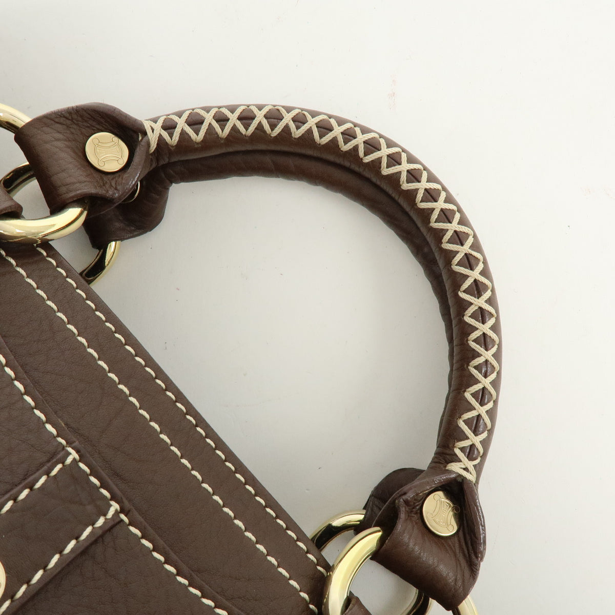 CELINE Triomphe Boogie Bag Leather Hand Bag Tote Bag Brown Ivory