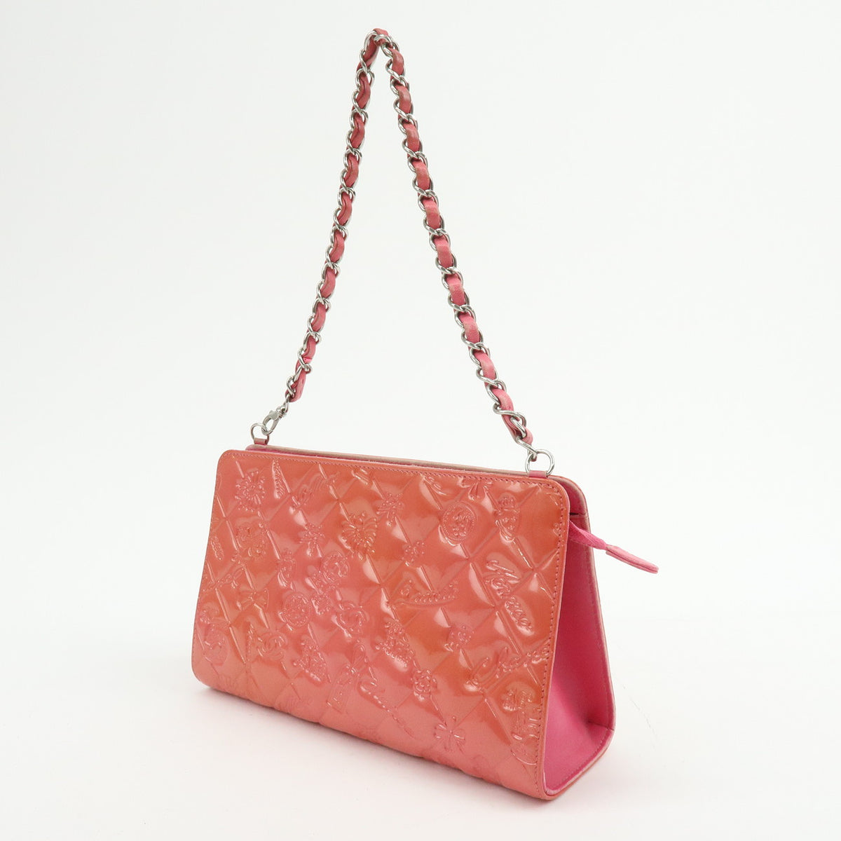 CHANEL Icon Line Patent Leather Chain Shoulder Bag Pink A37156