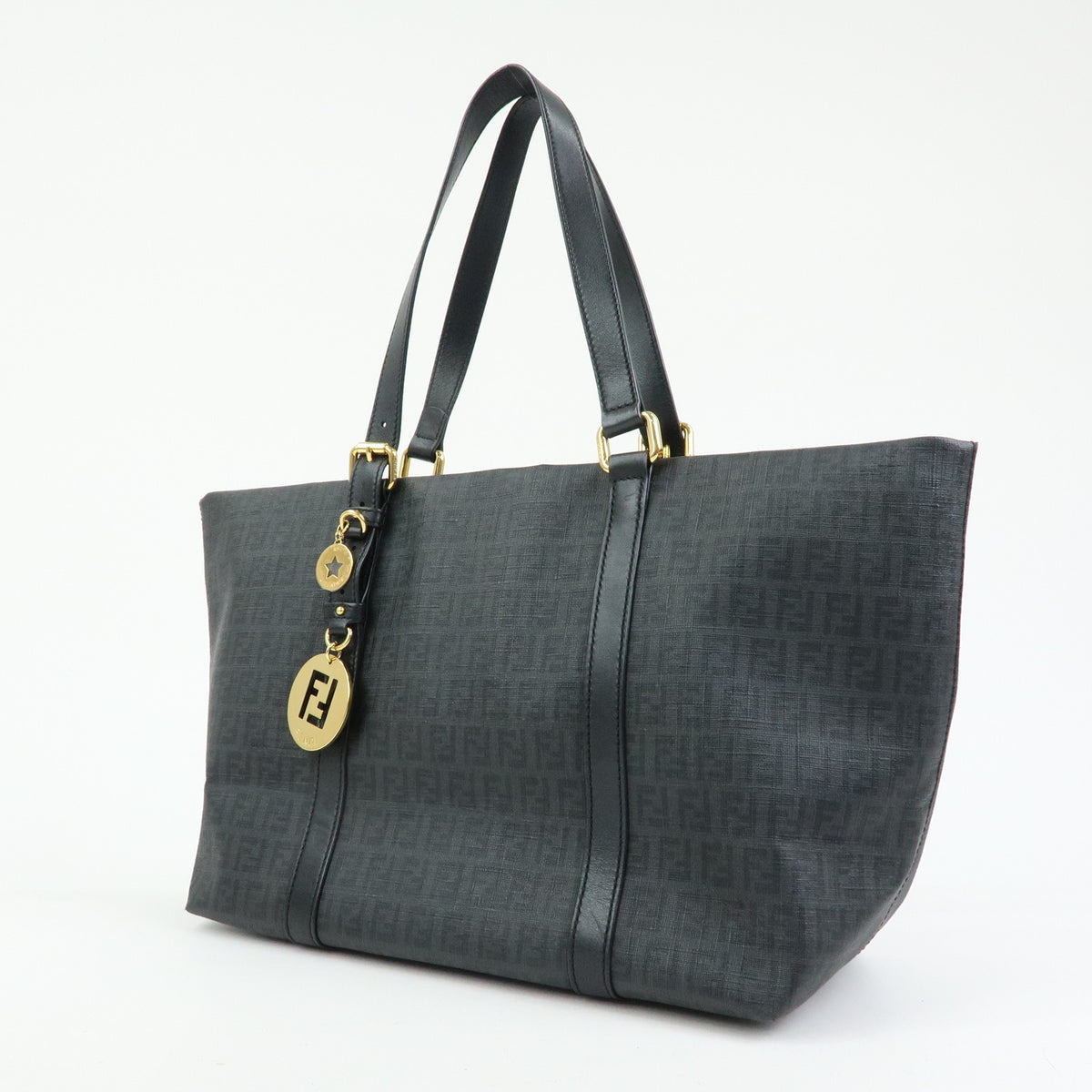 FENDI Zucchino PVC Leather Tote Bag Shoulder Bag Black 8BH215
