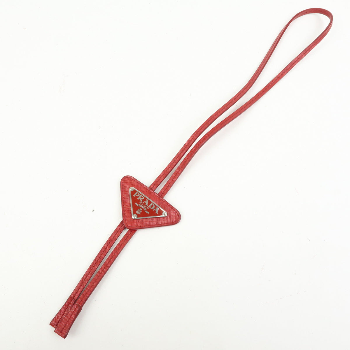 PRADA Triangle Logo Saffiano Leather Loop Tie Red