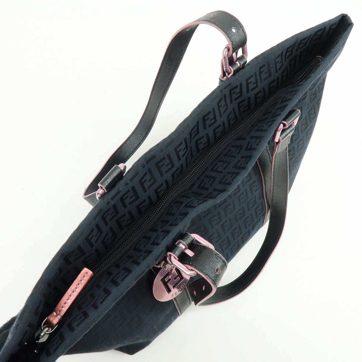 FENDI Zucchino Canvas Leather Tote Bag Shoulder Bag Black 8BH215