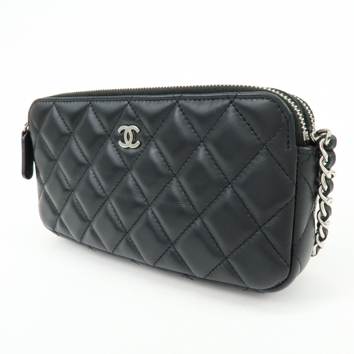 CHANEL COCO Mark Matelasse Lamb Skin Chain Shoulder Bag Black Silver