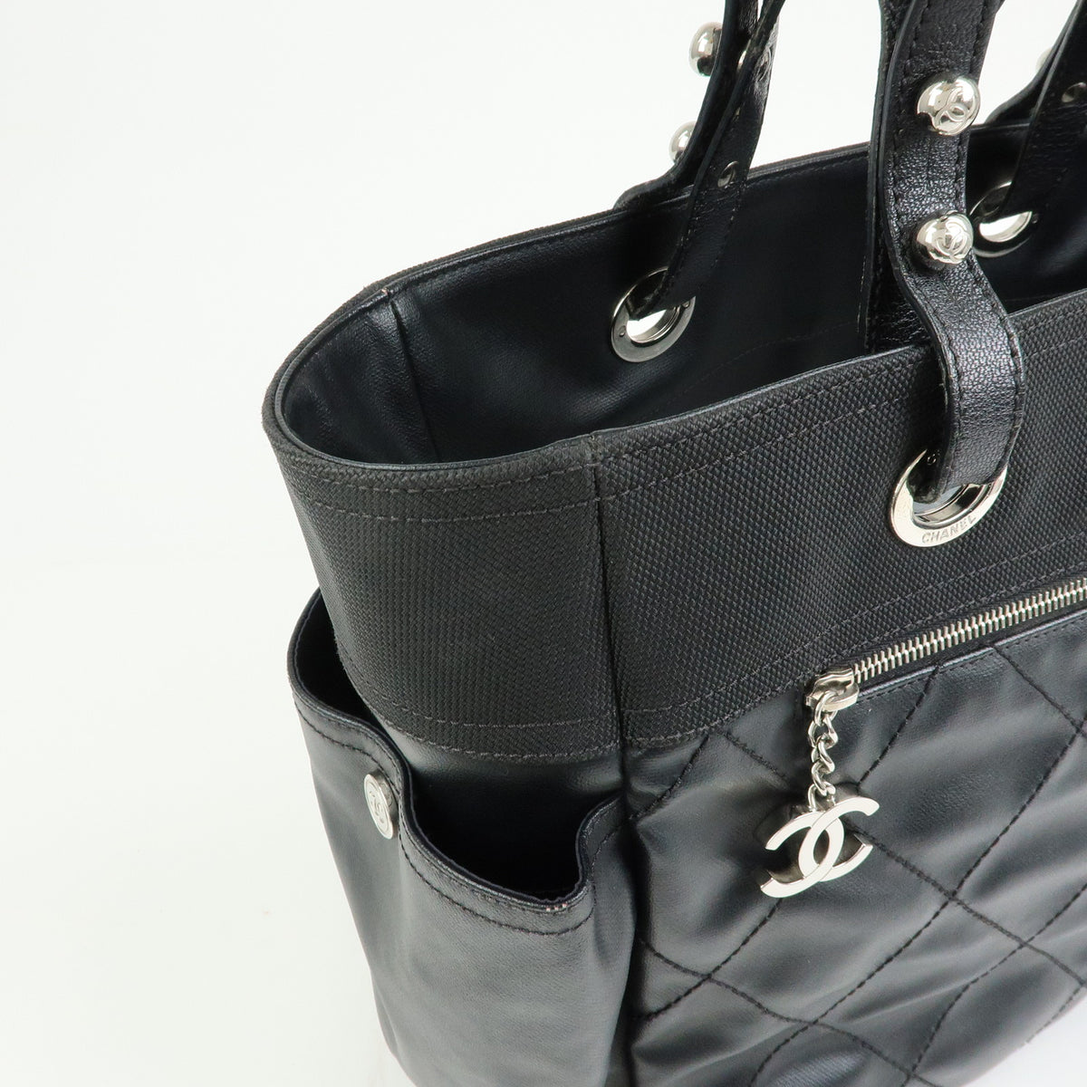 CHANEL Paris Biarritz GM PVC Canvas Leather Tote Bag Hand Bag MM A34210