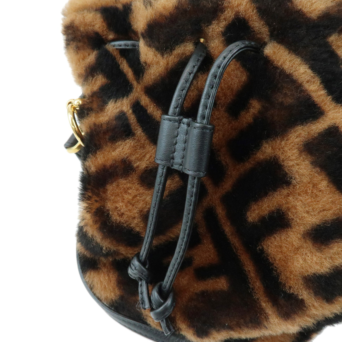 FENDI Zucca Mon Tresor Mouton Leather 2Way Hand Bag Brown Black 8BS010