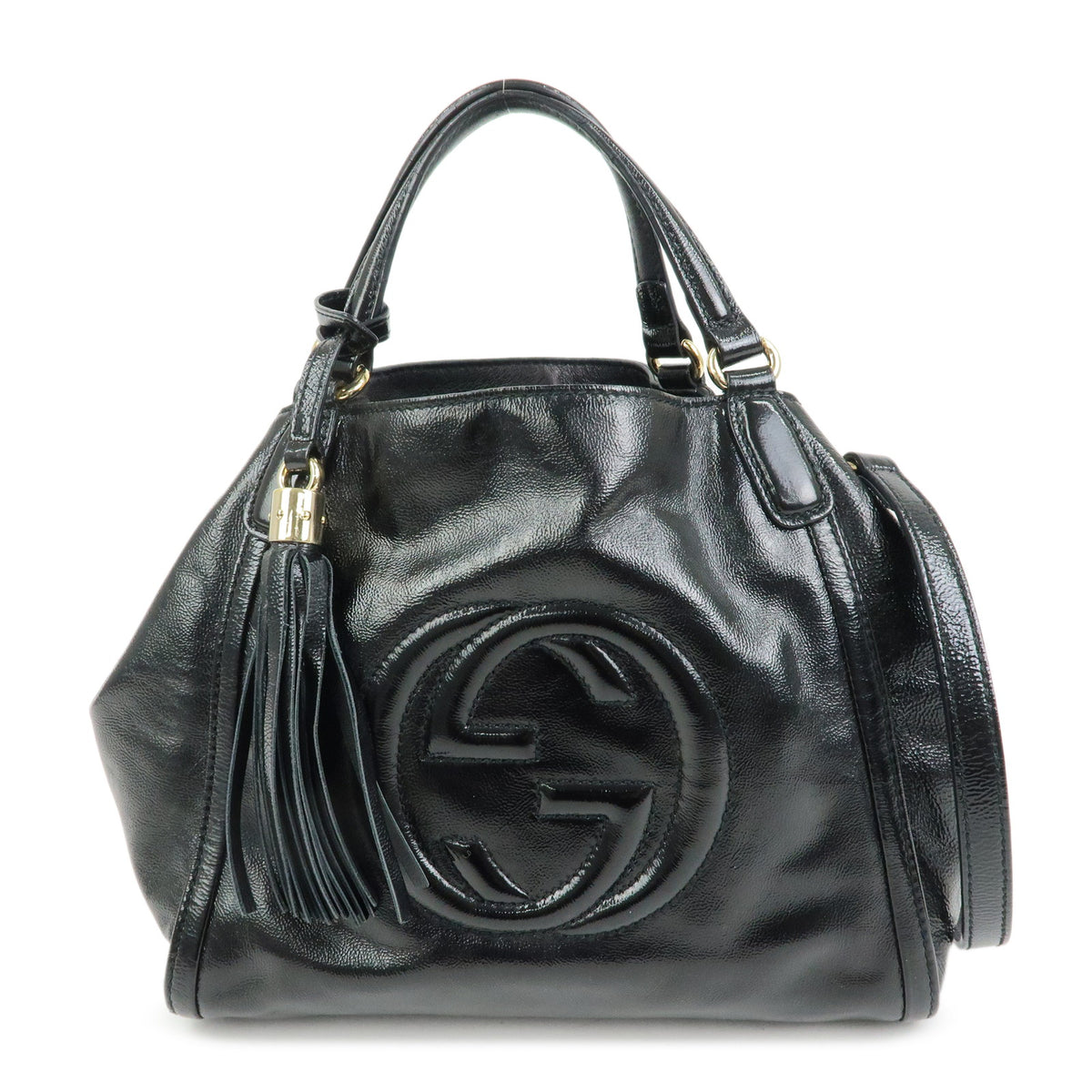GUCCI SOHO Interlocking G Patent Leather 2Way Bag Hand Bag Black 336751