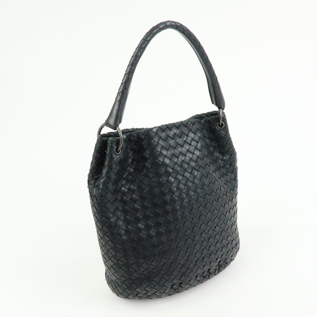 BOTTEGA VENETA Intrecciato Leather Bucket Bag Hand Bag Black 255690