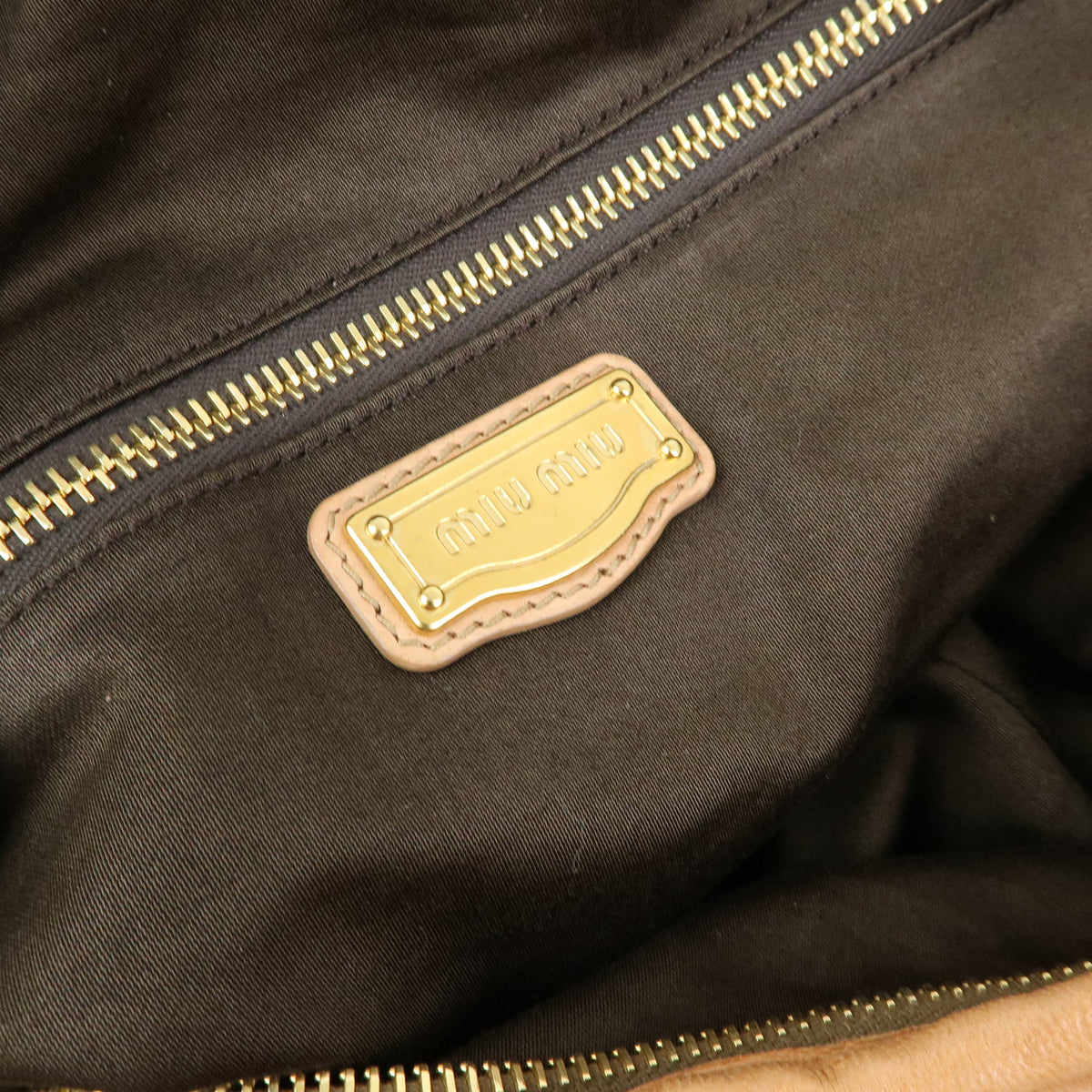 MIU MIU Leather Blaid Shoulder Bag Hand Bag Brown