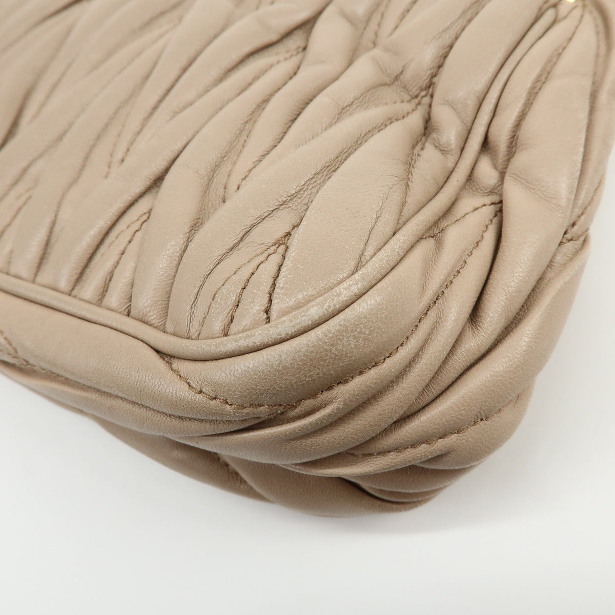 MIU MIU Matelasse Nappa Leather Chain Shoulder Bag Pink Beige